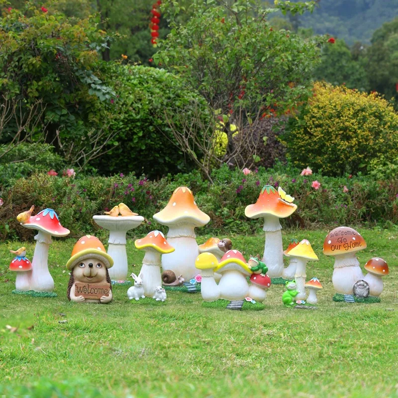 Artificial Mushroom Statues Outdoor Garden Ornaments for Yard Landscape Fairy Garden Sculpture Kindergarten Playground Decor