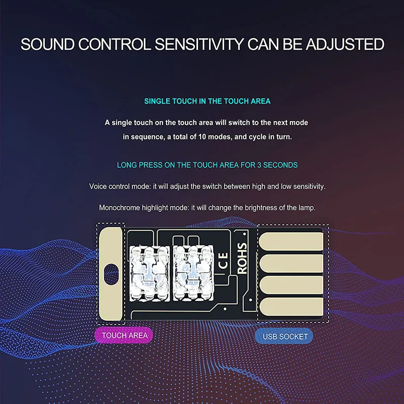 1 sztuk Mini USB LED żarówka Sound Touch Control dekoracja wnętrza samochodu dekoracja atmosfera światła regulowana jasność dekoracyjna