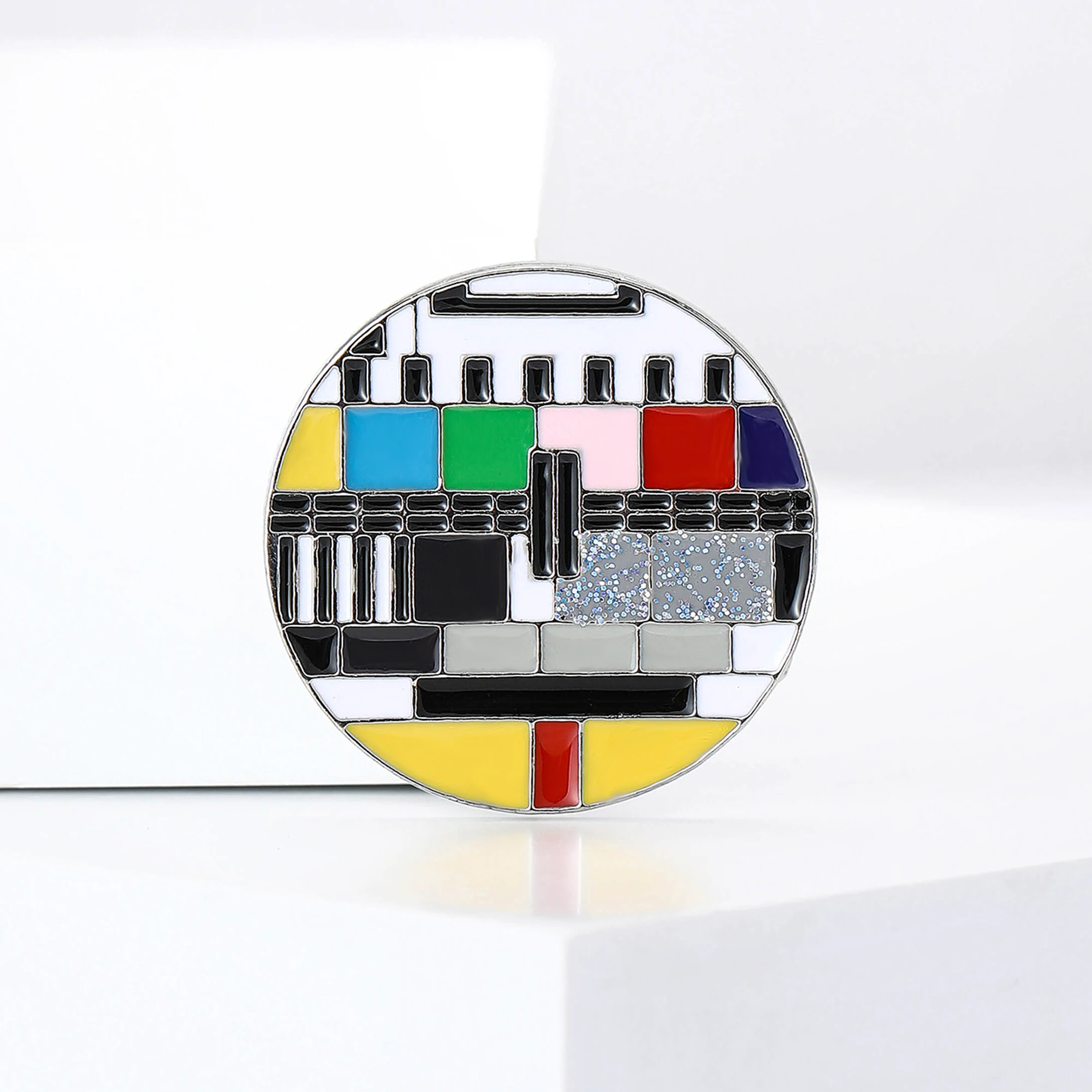 Enamel Mosaic TV Brooches for Women Unisex Enamel Daily Items Pins Office Party Friend Gifts Jewelry Accessories