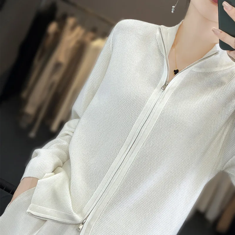 2023 New Cashmere Cardigan Sweater Women Zipper Cashmere Cardigan Long Sleeve Knitted Autumn Winter Outwear