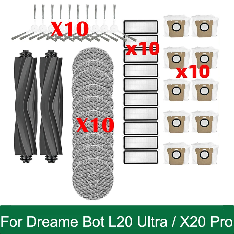 For Dreame Bot L20 Ultra / X20 Pro Robot Vacuums Main Side Brush Mop Cloths Rags Hepa Filter Dust Bags Accessories Replacement