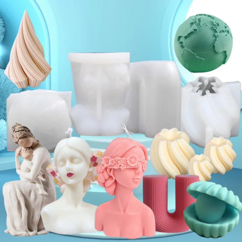 A Variety of Shell Wave Column Aromatherapy Candle Mould  Blindfold Girl Handmade Soap Silicone Mold Plaster Decoration