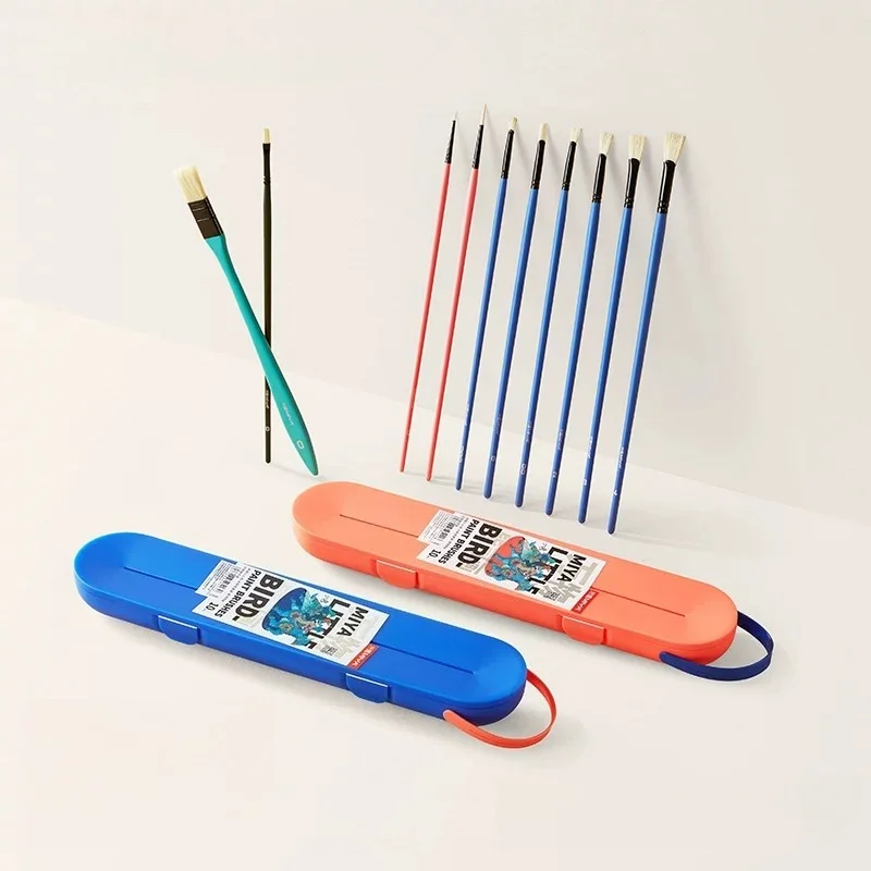 10 Pieces Art Painting Brushes Fine Liner Fan Brush Kit for Watercolor Gouache Acrylic Oil Student Handcraft Drawing