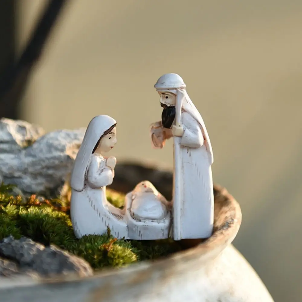 Exquisite Cute Jesus Birth Sculpture Cartoon Sturdy Christmas Manger Ornaments Decorative Religious Resin Statue Home Decor