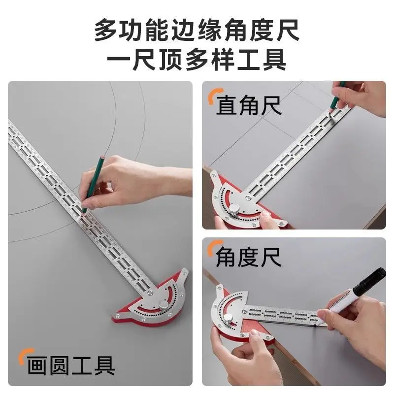 Stainless Steel Edge Ruler Woodworking Square Multifunctional High Precision Angle Ruler Protractor Semicircle Arc Line Drawing