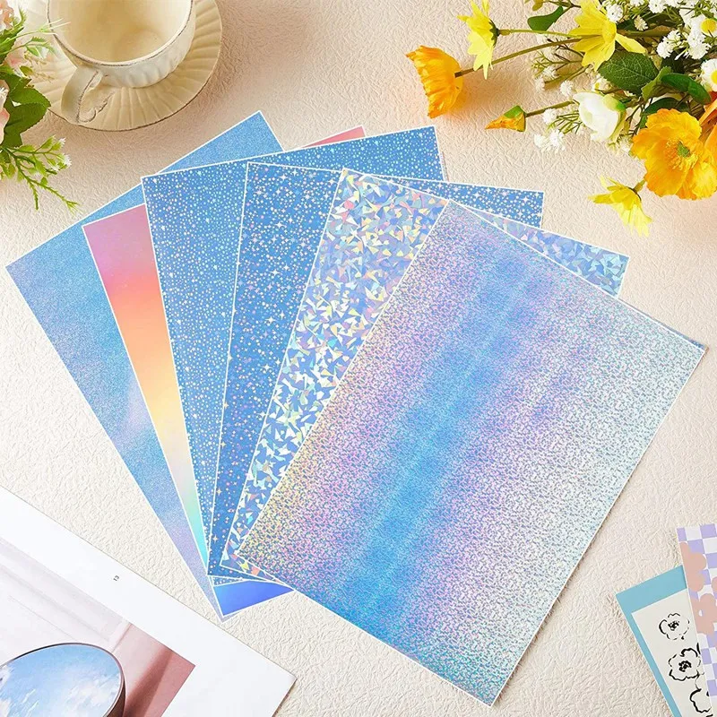 72 Sheets Holographic Sticker Paper With Gem Star Patterns A4 Size Printable Vinyl Sticker Paper, 8.27In X 11.7In