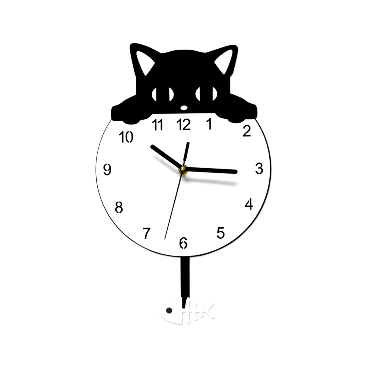 Kitten Home Decor Wall Clock Novelty Kitten and Fish Wall Clock Kitten Clock with Swinging Tail Gift for Kitten Lovers