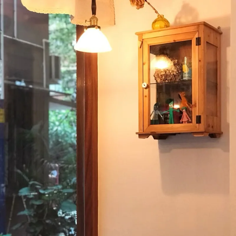 Mid‑Century Solid‑Wood Living Room Cabinets Coffee Shop Desktop Display Case Dust-proof Mug Holder Home Storage Decor Furniture