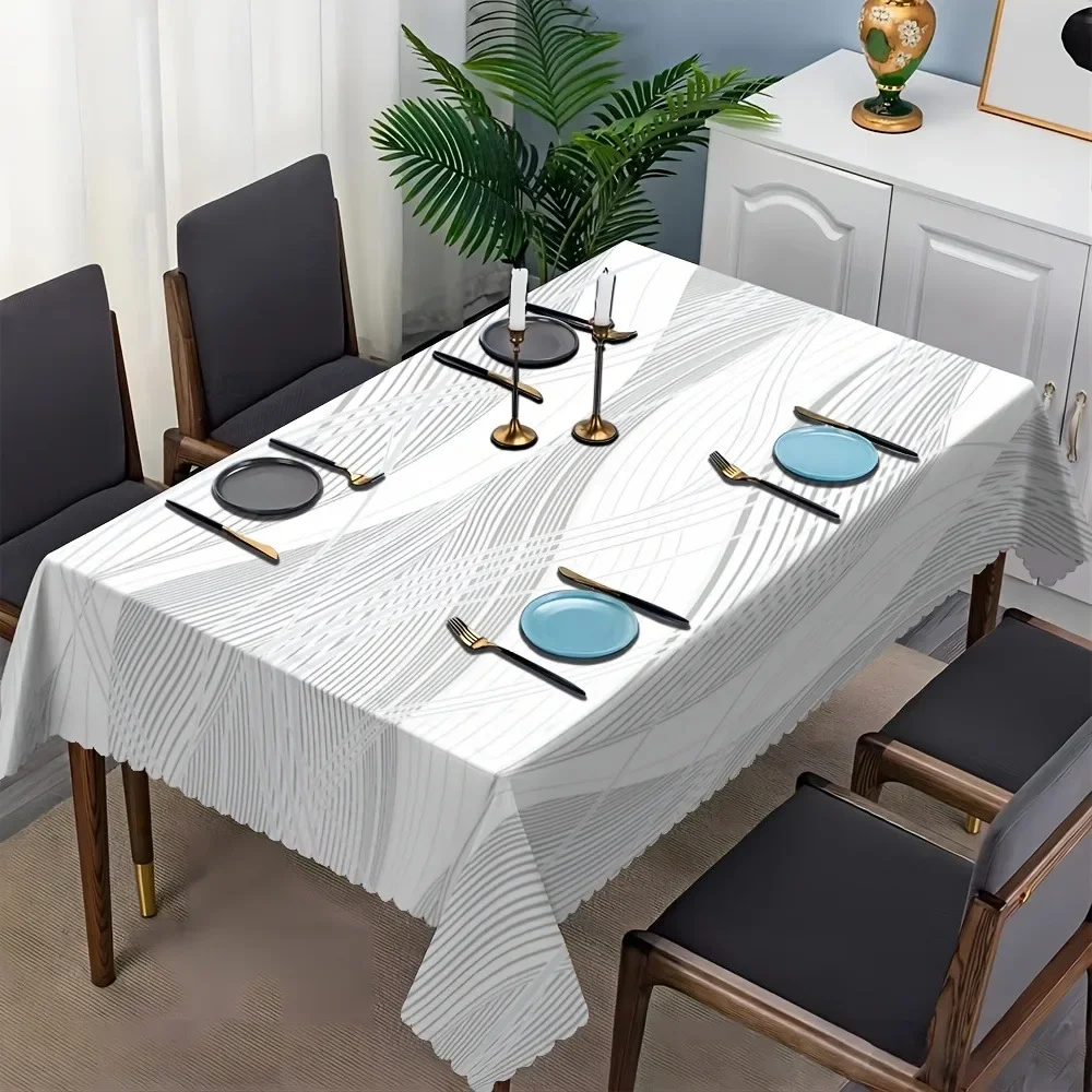 2D Flat Tablecloth, 1 piece, elegant grey geometric patterned rectangular tablecloth.