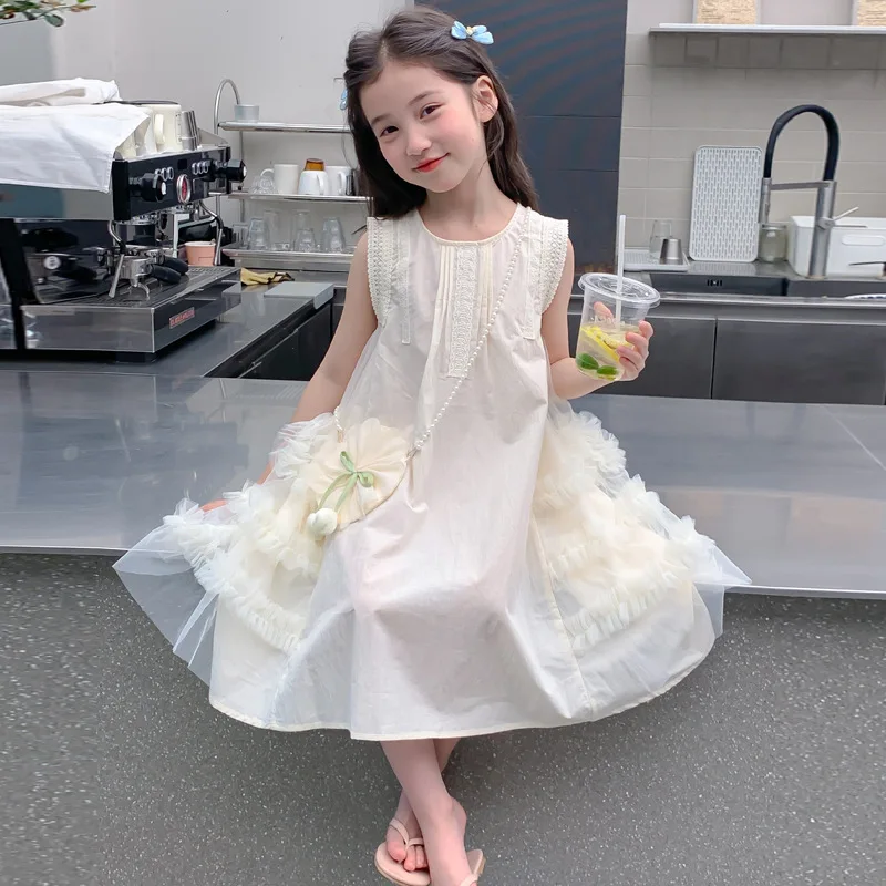 

Girls Sleeveless Dress Summer 2025 New Children's Foreign Style Korean Version Girls Sweet Mesh Princess Dress Fashion