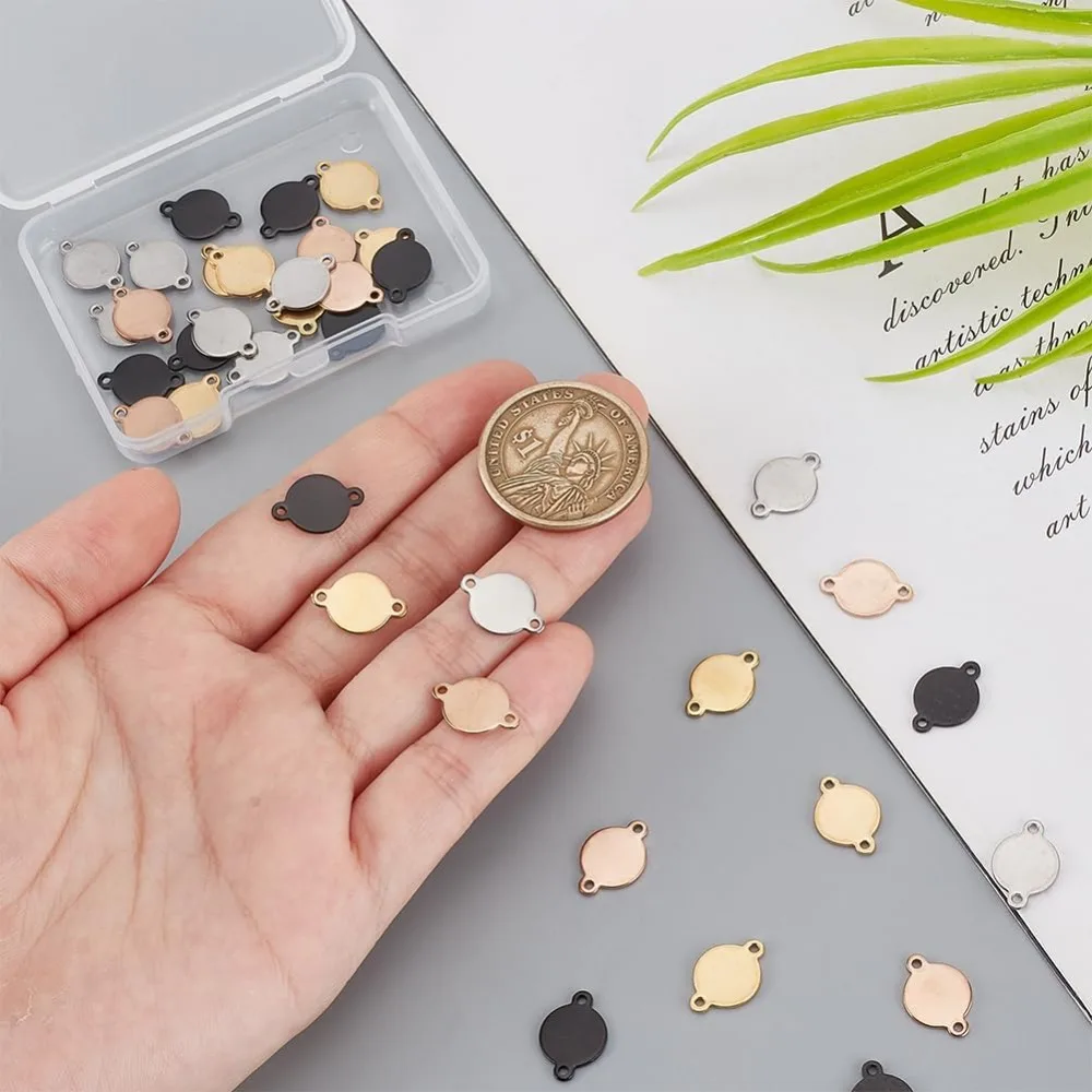 40 قطعة 4 ألوان الفولاذ المقاوم للصدأ ربط موصل 10 مللي متر شقة جولة مجوهرات موصل لسوار قلادة مجوهرات DIY صنع عدة