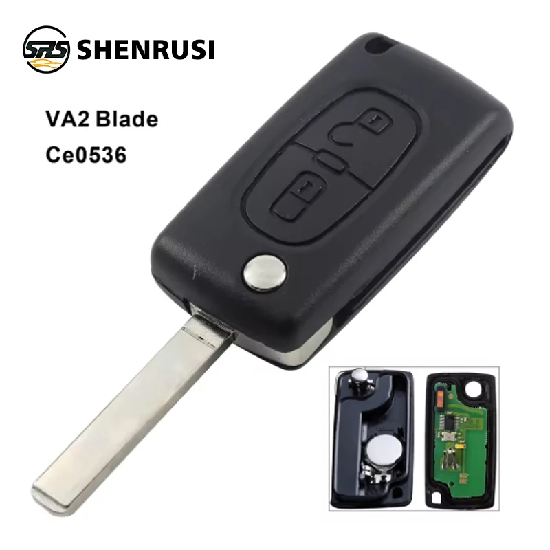

SHENRUSI 2 Button VA2 Car Key For Citroen C2 C3 C4 PICASSO Remote Alarm Flip Auto Key Fob 433MHz ID 46 PCF7961 ASK Ce0536