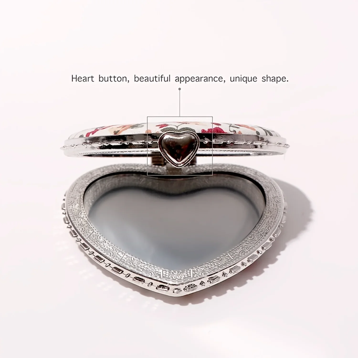 ミニファブリックメイクアップミラー,折りたたみ式,両面,コンパクト,旅行やアウトドア用,女性へのギフト,ハートデザイン