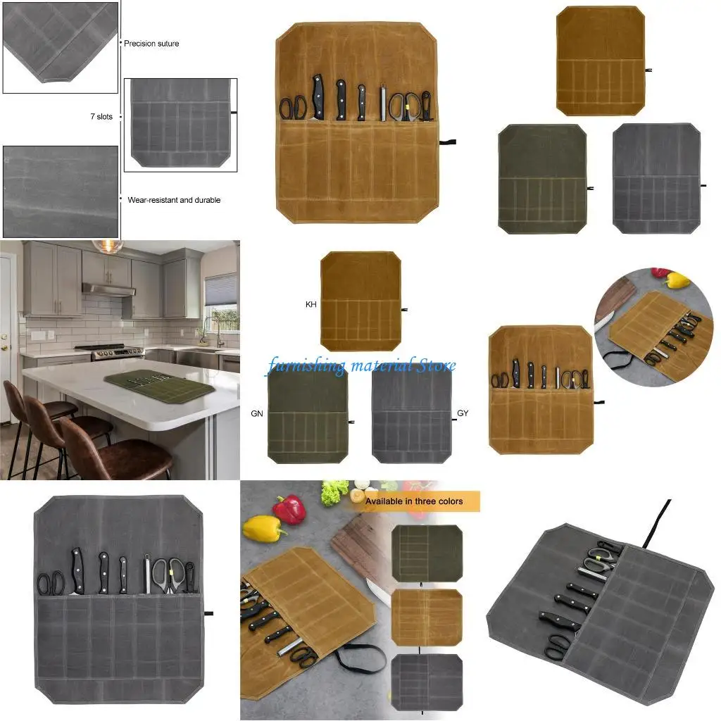 

Y5GD Strong Durable Waterproof Knife Storage Bag Precise Fine Thread 7 Knife Slots