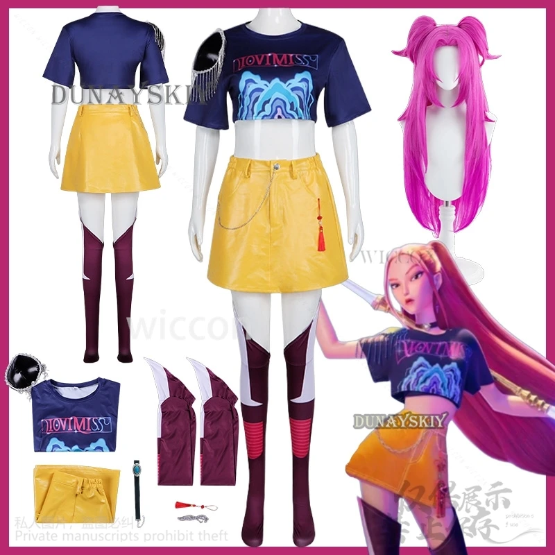 

Mira Kpop Girl Group Cosplay Anime Movie Demon Singing Costume Jirai Kei Punk Y2K Shirt Dress Hot Pink Wigs Halloween Party Cos
