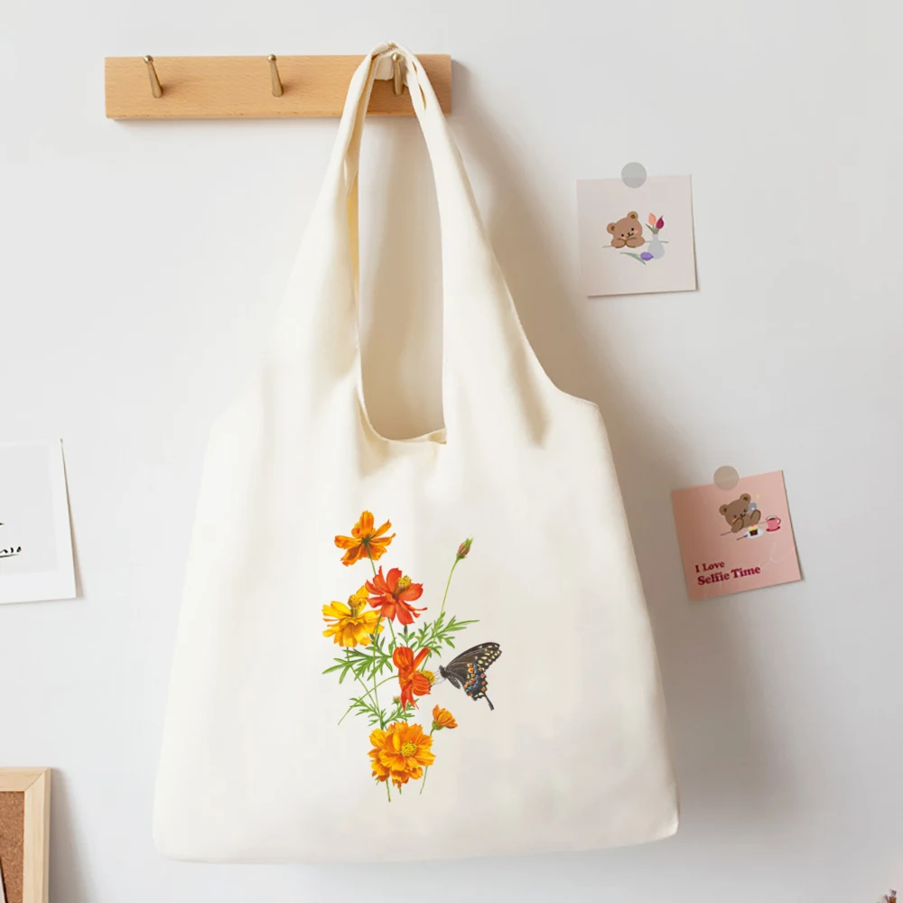 No Rain No Flower Print Canvas Tote Bag Fashion Cotton Shoulder Bag Casual All-match Vest Handbag Korean Style Bag Work & School