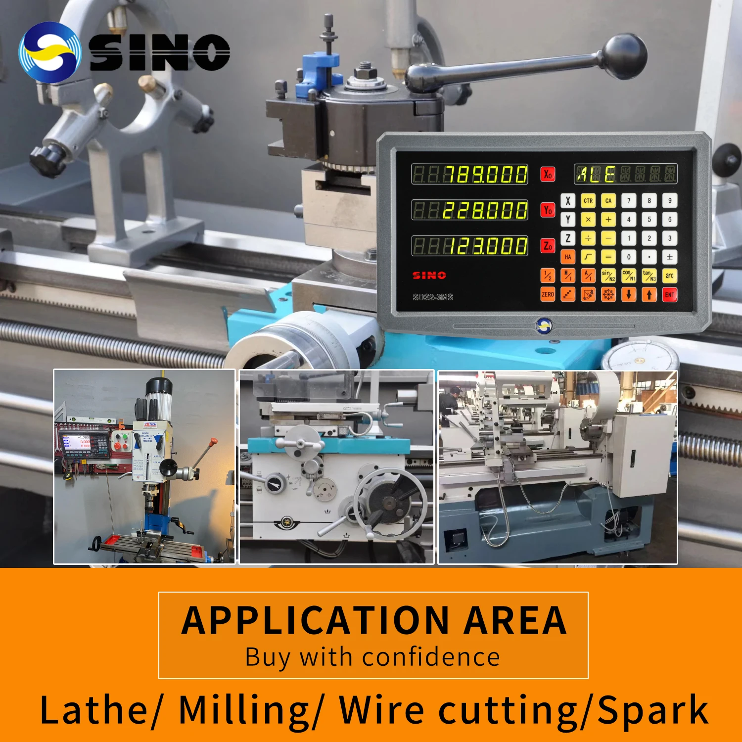 SINO SDS3MS DRO Kit 2-Axis 3-Axis Digital Readout with KA35 Glass Linear Scale Encoders High-Precision for Lathe Milling Machine