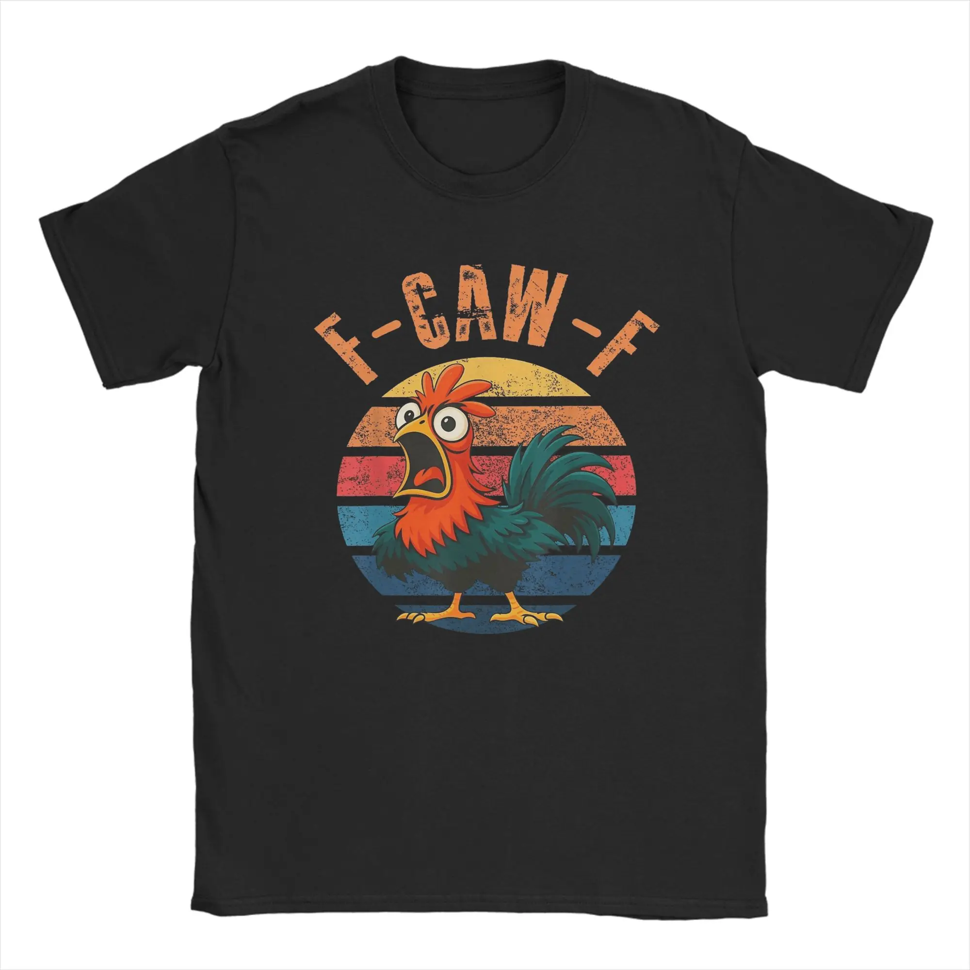 

F-Caw-F Colorful Funny Rooster Meme Chicken Cotton T-Shirt For Mens Summer Vintage T-Shirts O-Neck Harajuku Tees Plus Size Tops