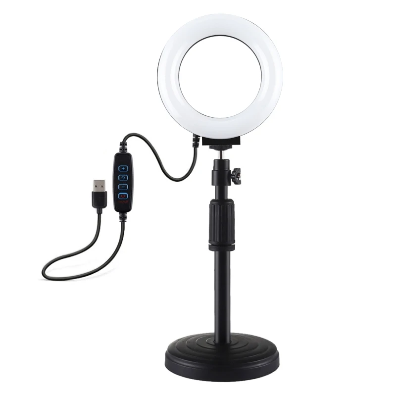 PULUZ 12cm Ring Fill Light + Round Base Desktop Holder Kits, 3 Modes USB LED Ring Vlogging Video Light + Adjustable Mount