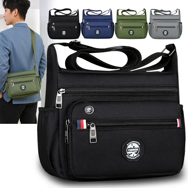 

Men's Shoulder Bag Business Leisure Large Capacity Portable Handbag Waterproof Summer Zipper Multi Layer Male's Crossbody Bags