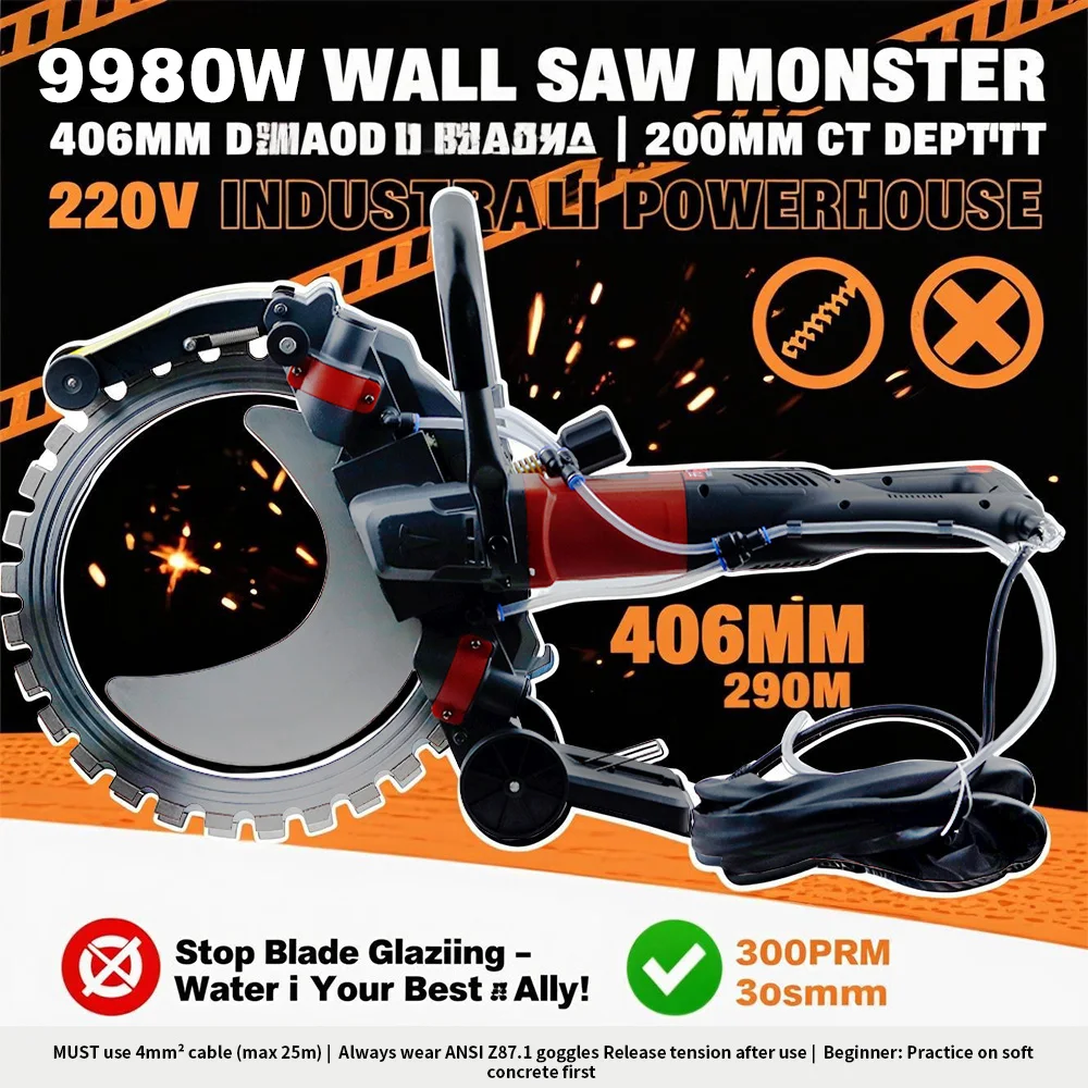 9980W High-Frequency Wall Cutting Machine Multi-Functional Portable Concrete Steel Bar Ring Saw for Construction
