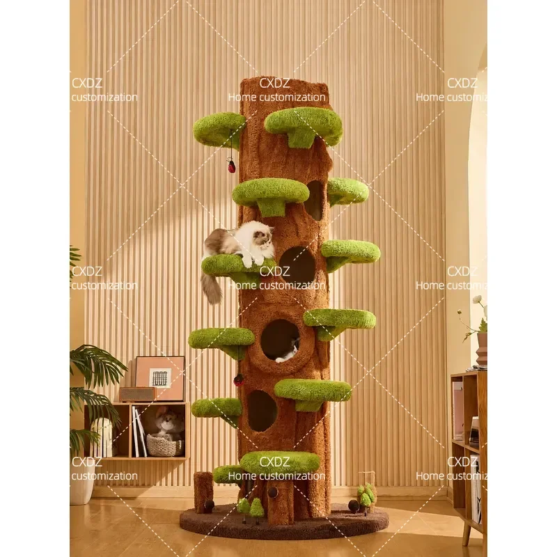 Large Cat Tree Climbing Frame with Jumping Platform Integrated Cat Shelf Villa Warm Cat Nest Universal for All Seasons