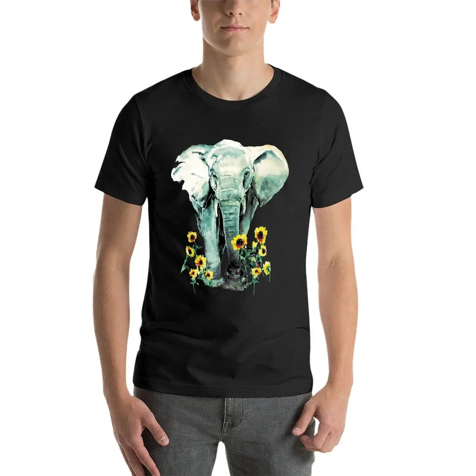 Wild - Elephant with Sunflowers T-Shirt korean fashion oversized shirts men graphic