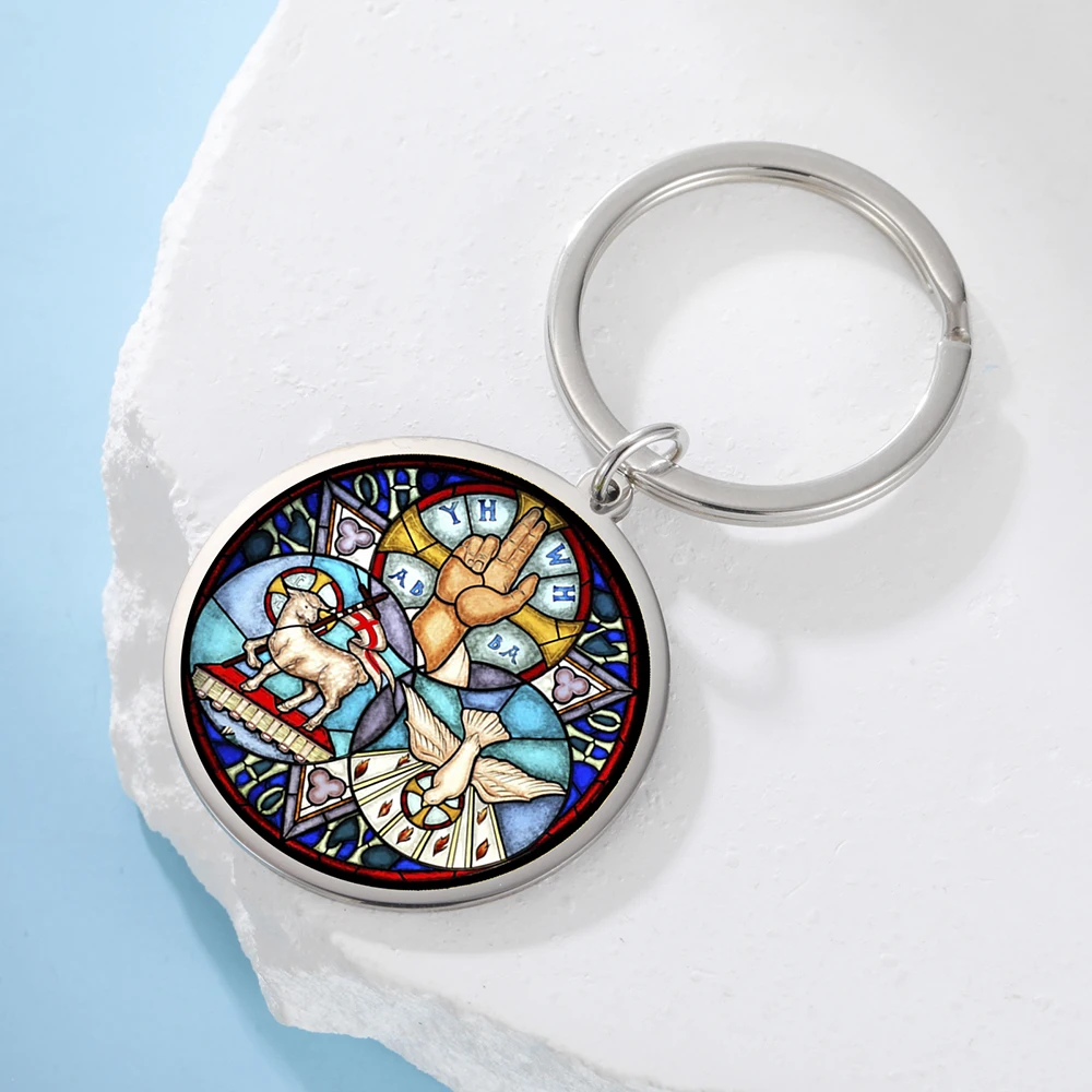 Dawapara المقدسة الثالوث Trindade قلادة درع من الثالوث المفاتيح مجوهرات الحماية المسيحية الفولاذ المقاوم للصدأ كيرينغ