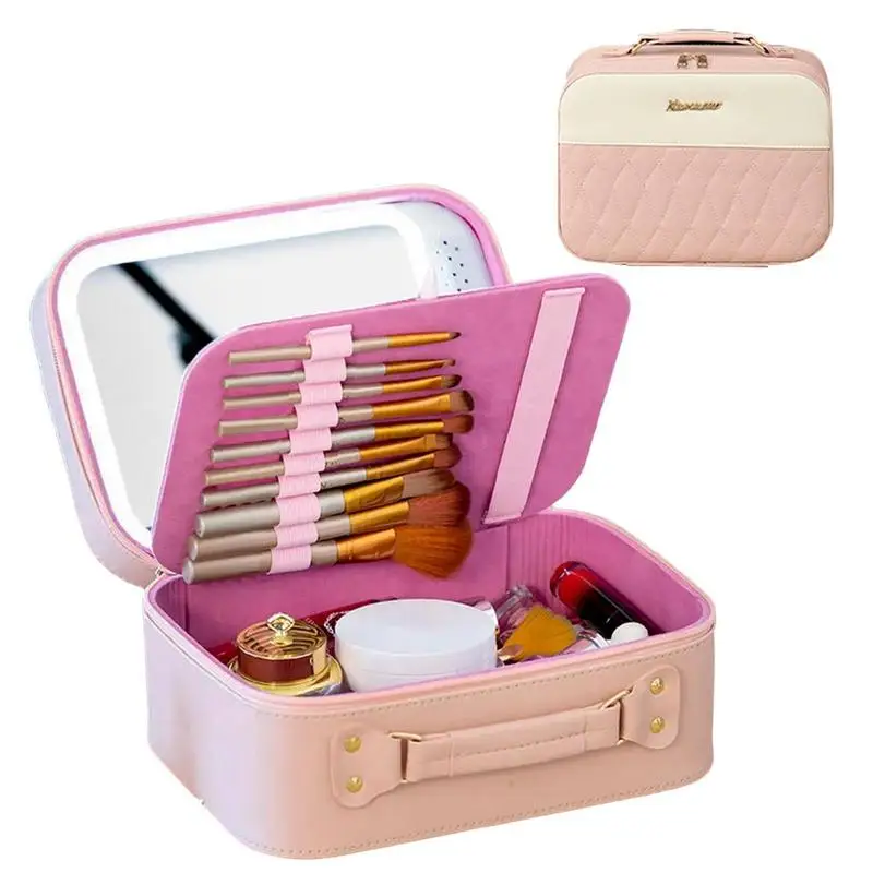 Makeup Box With Mirror Large Capacity Compartments Waterproof Multi Purpose Travel Size Cosmetics Box For Women Makeup Organizer