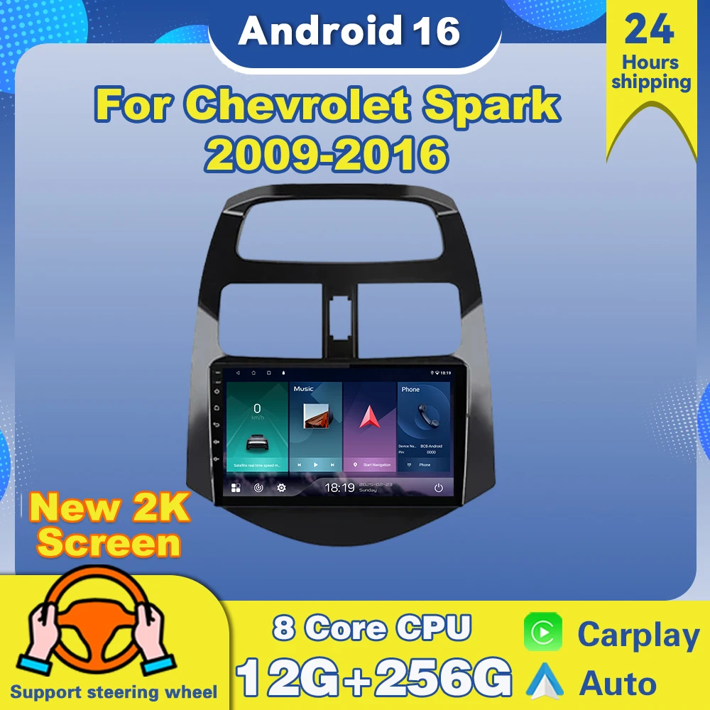 Android 16 Car Radio For Chevrolet Spark 2009 2010 -2016  Wireless CarPlay Auto Multimedia Player Navigation GPS 2din Auto radio