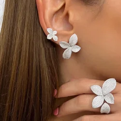 2025 Fashion Big Flower Charm Drip Leaf Shape Dangle Earrings 5A Cubic Zirconia CZ Paved Earring Women Bridal Wedding Jewelry