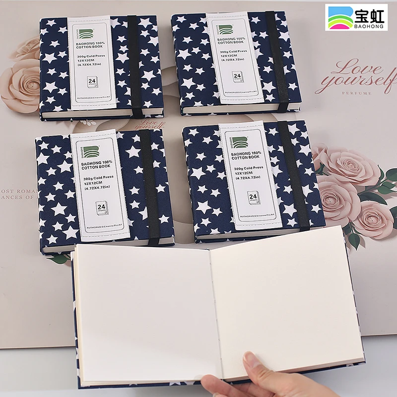 BAOHONG 4.72 بوصة × 4.72 بوصة كتاب ألوان مائية 24 ورقة 140 رطل (300 جي إس إم) غلاف فني وسادات ورقية خالية من الأحماض والوسائط المختلطة بالضغط البارد