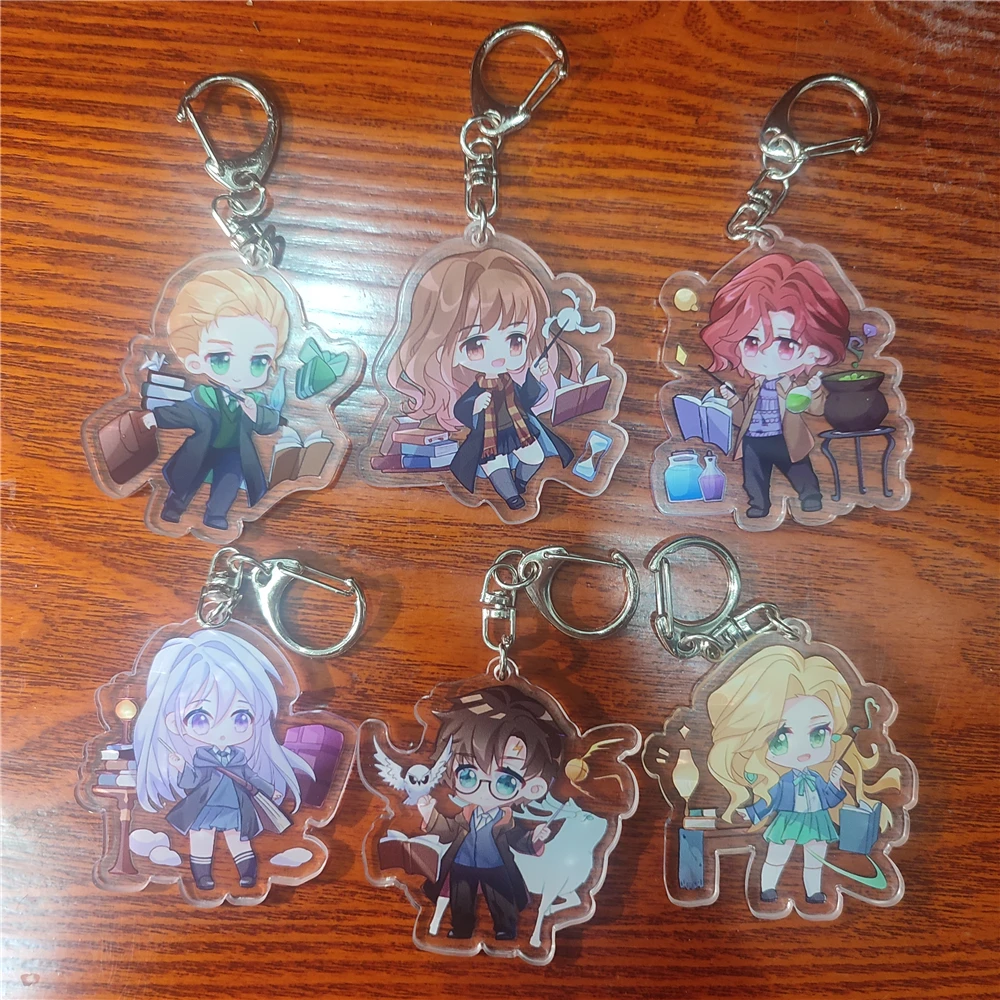 Llavero acrílico de Anime Harry Potter, colgante de Hermione Granger, Ron Weasley, Draco Malfoy, accesorios de utilería para Halloween, regalo