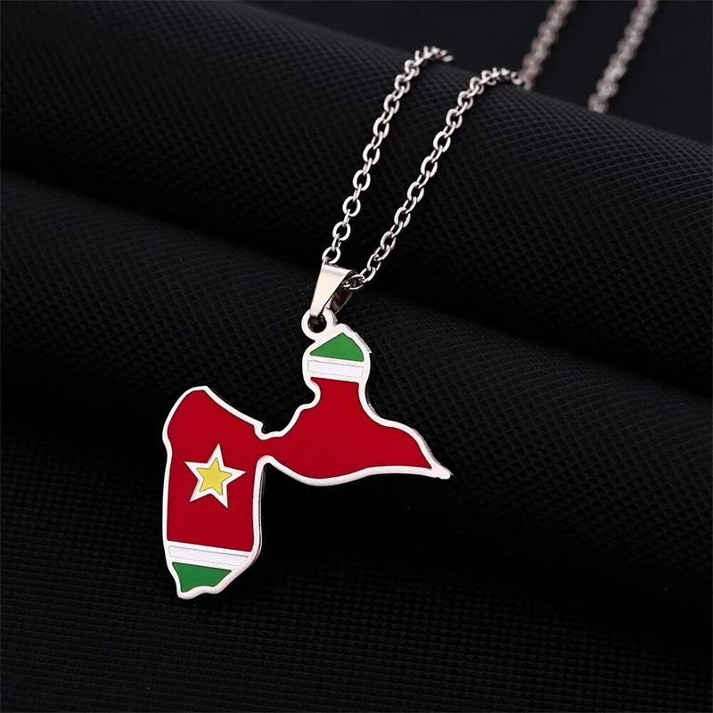 Europe And The United States Stainless Steel Guadeloupe Map Pendant Necklace For Men And Women