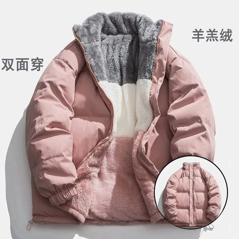 

Down Cotton Jacket Women 2023 Winter New Double Sided Two Wears Plush Thickened Cotton Coat Casual Versatile Parkas Womens