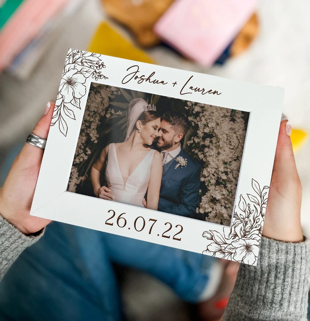 Personalized Couples Wedding Photo Frame, Custom Wedding Gift for Couple, Mr and Mrs Picture Keepsake, Personalized Gift