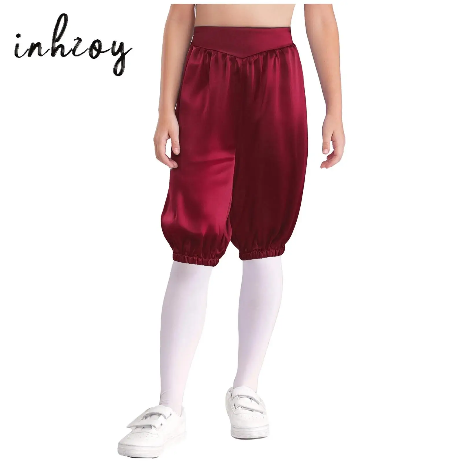 

Kids Boys Girls Medieval Capri Pants Glossy Solid Color High Waist Lantern Pants for Halloween Carnival Cosplay Party Christmas
