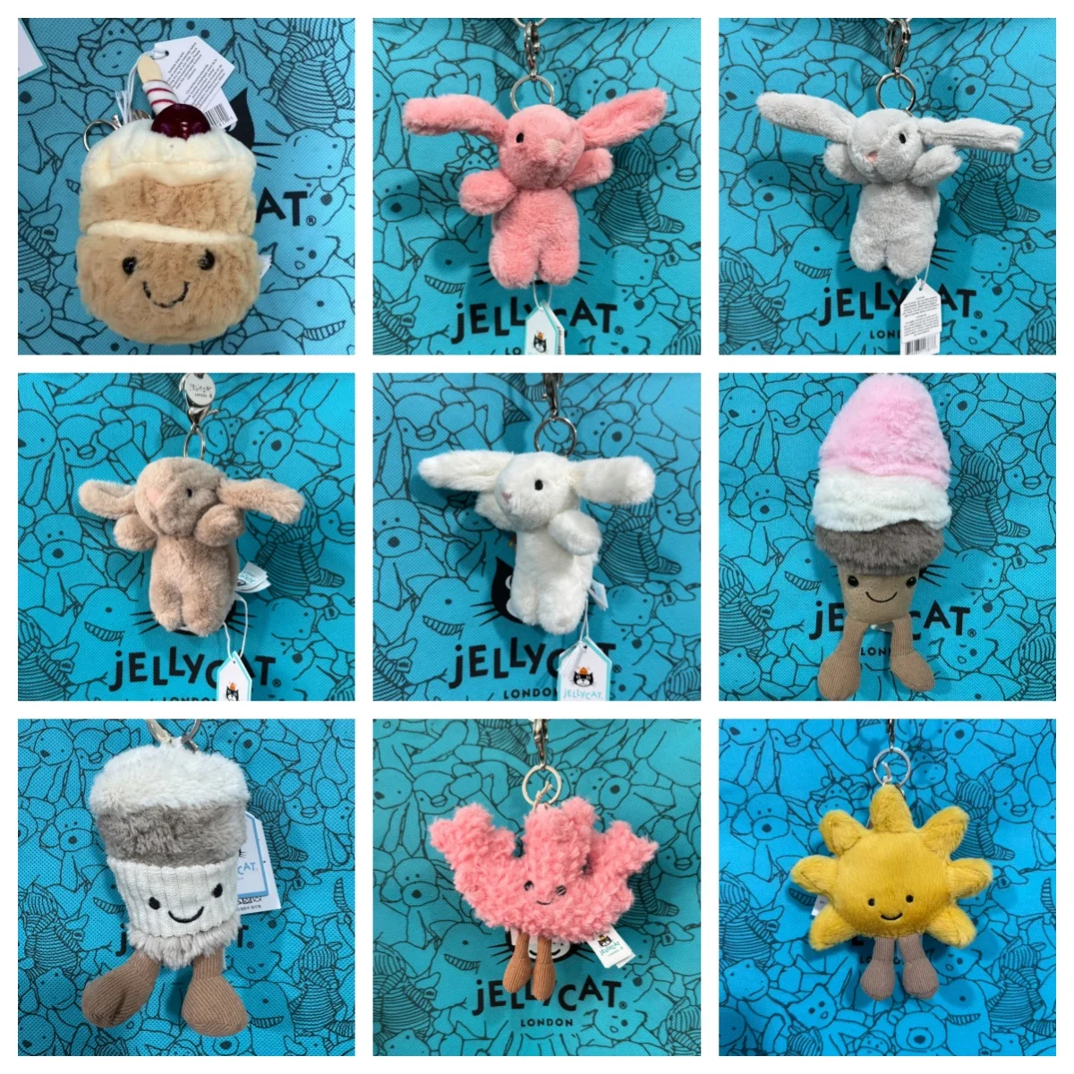 

JC jelly cotton candy plush keychain, cake keychain, jellyfish plush toy, hippo and plush elephant JC bag keychain