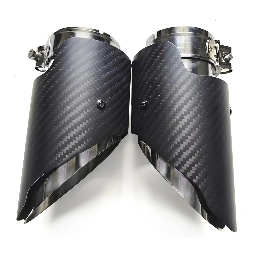 New AK Type Carbon Fiber Muffler Tip Exhaust System Pipe Mufflers Nozzle Universal Straight Stainless Black Left / Right 1Set