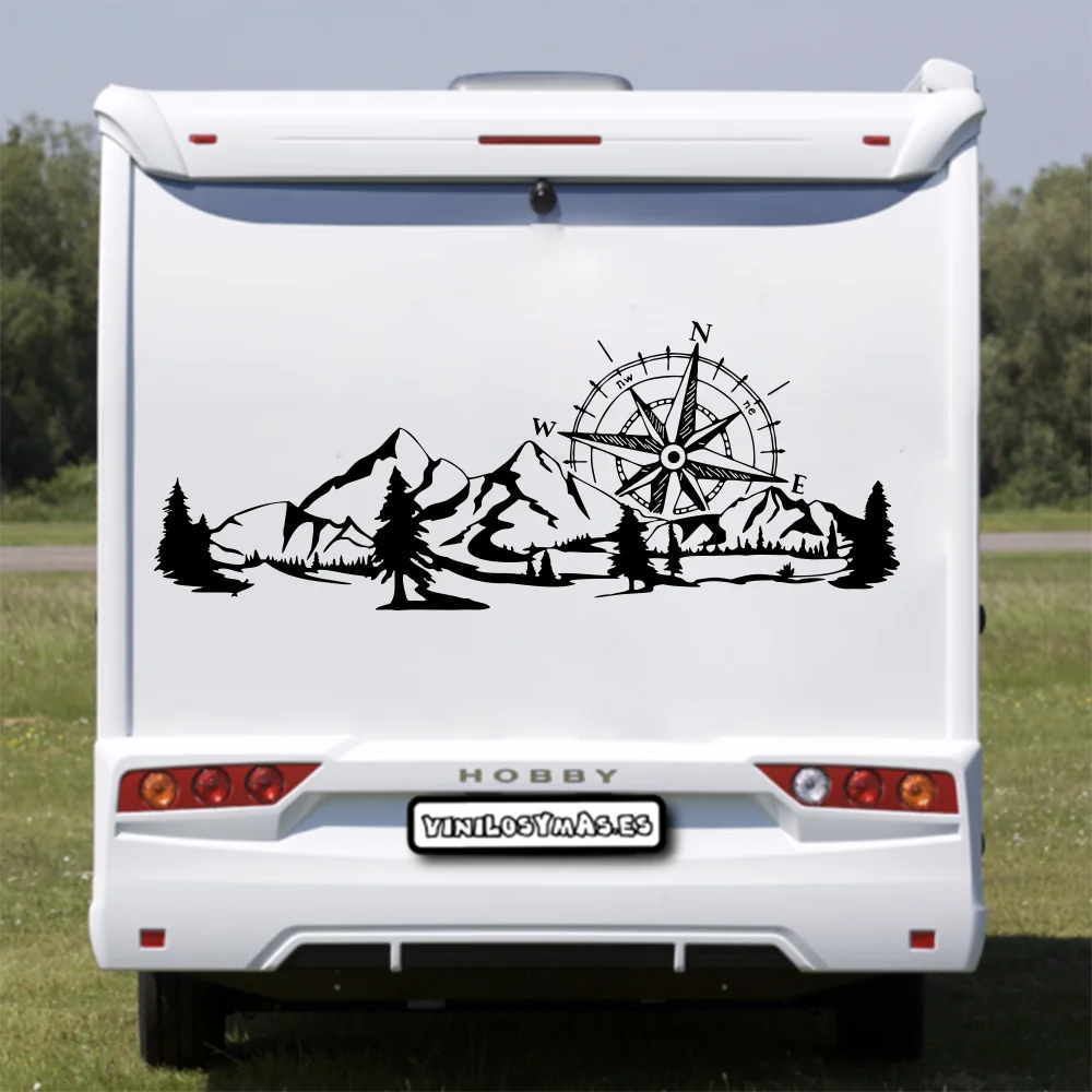 Brújula montaña Camper Rv Van camión coche pegatina calcomanía árbol bosque vida silvestre paisaje bosque caravana autocaravana vinilo viaje