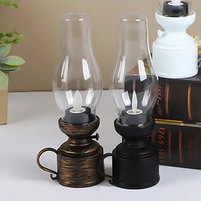 Vintage LED Lantern Night Light, Flameless Candle Style Lamp, Retro Battery-Operated Decorative Light for Home Decor
