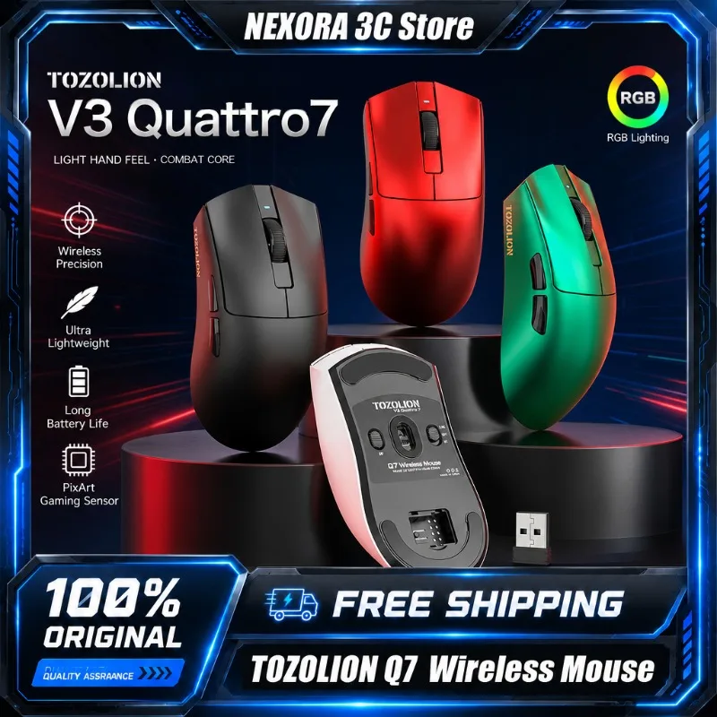 

TOZOLION Q7 Pro PAW3311 Wireless Gaming Mouse Tri-Mode Bluetooth 2.4G Ultra-Lightweight Mouse Rechargeable Gamer Mice
