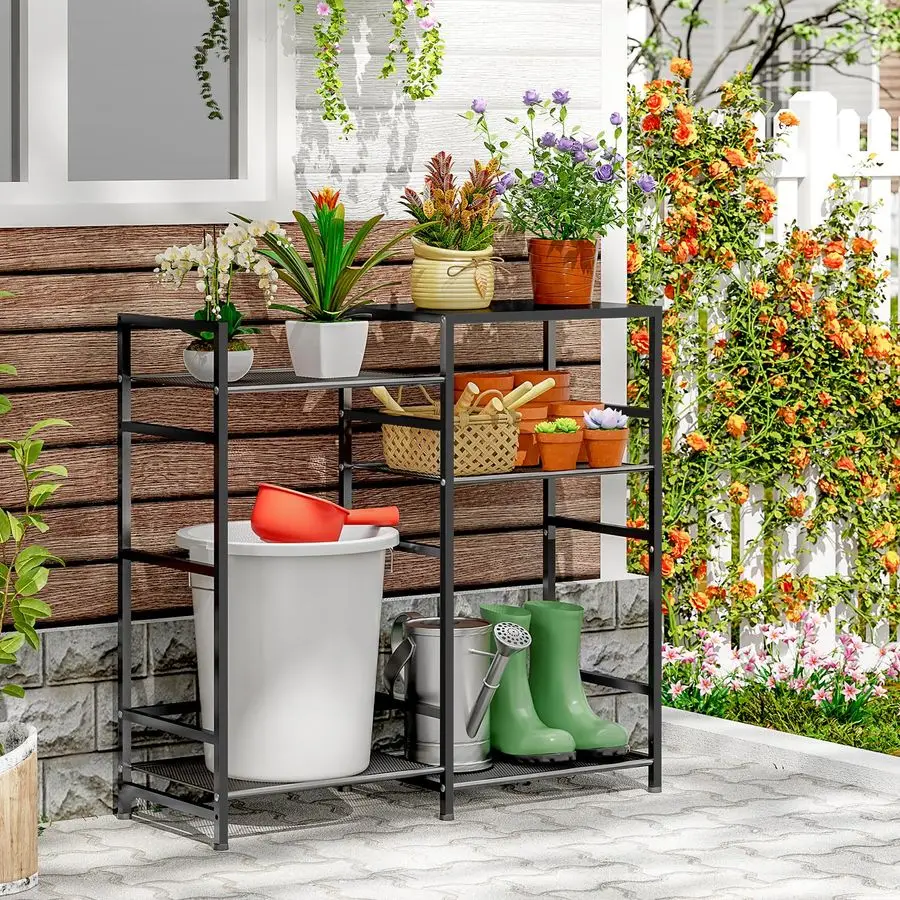 

Bench Table, Outdoor Garden plant stand table with storage, garden work bench station Garden tools organizer shelf