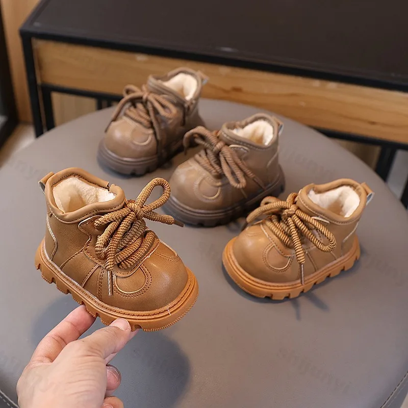 

Детские зимние ботинки 2025 года, зимняя модная противоскользящая уличная хлопковая обувь для девочек и мальчиков, теплые плюшевые ботильоны на платформе и молнии для малышей