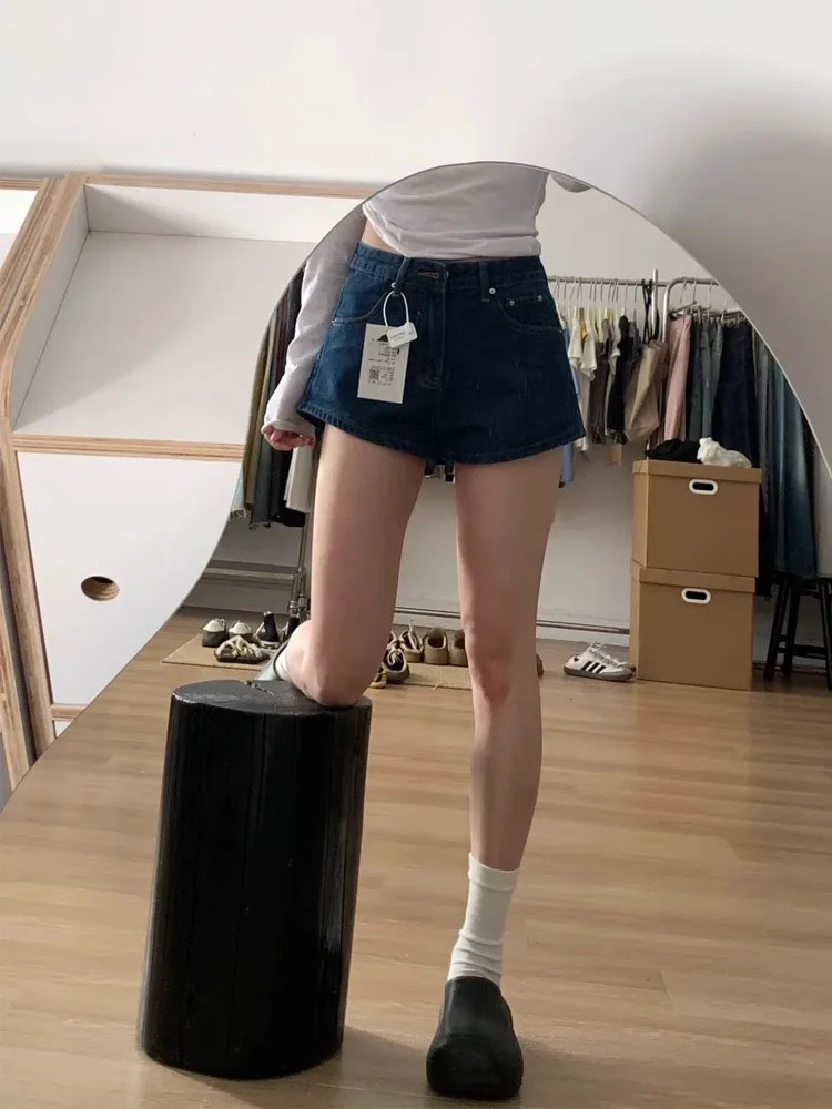 

Джинсовые орты больших размеров с высокой талией, женские осенние широкие шорты трапециевидной формы, закрывающие бедра, для похудения, груша, тело