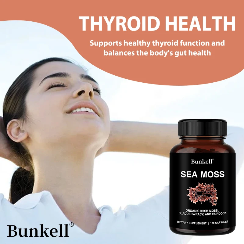 Organic Irish Sea Moss Capsules with Bladderwrack & Burdock Root, Support Immune, Thyroid, Skin, Joint & Digestive Wellness