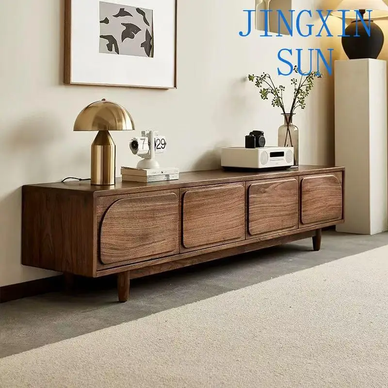 Medieval walnut TV cabinet simple modern living room locker storage cabinet small apartment solid wood