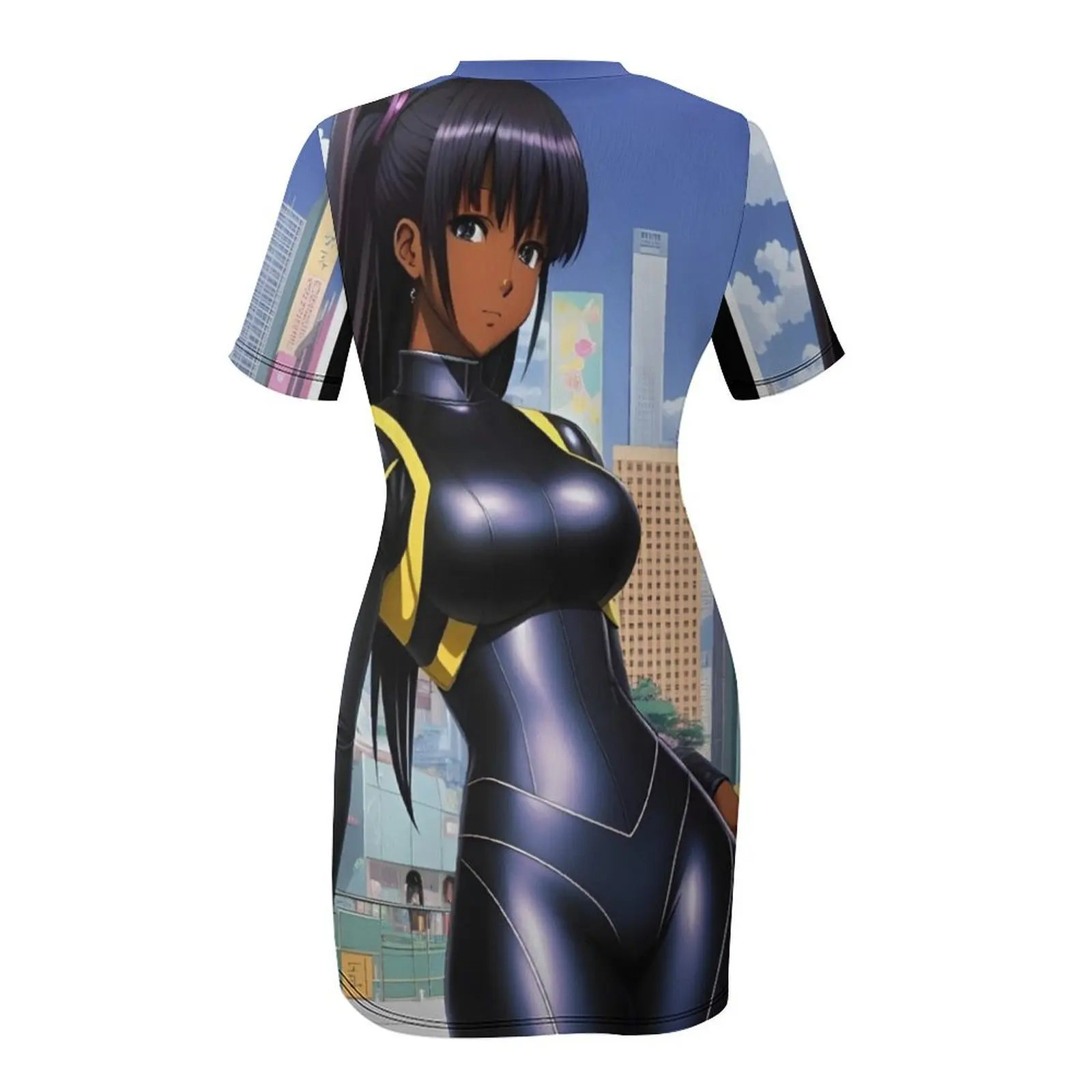 Galactic Mall Gworl Black Anime Girl Short-Sleeved Dress summer dress clothing women summer 2025 Dress