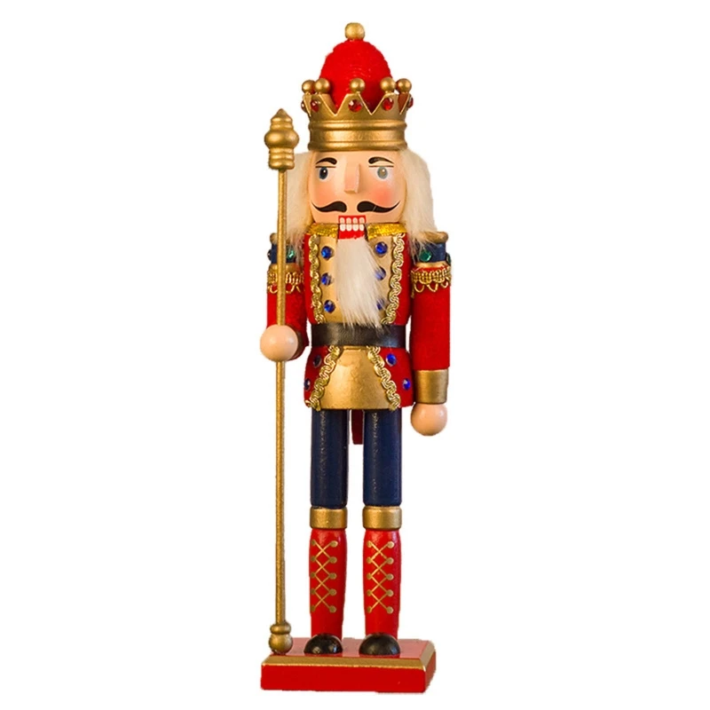 

H55A European Christmas Wood Nutcracker Soldier Ornament 30cm Wooden Model Supplies for Home Bar Bookshelf Party Decor