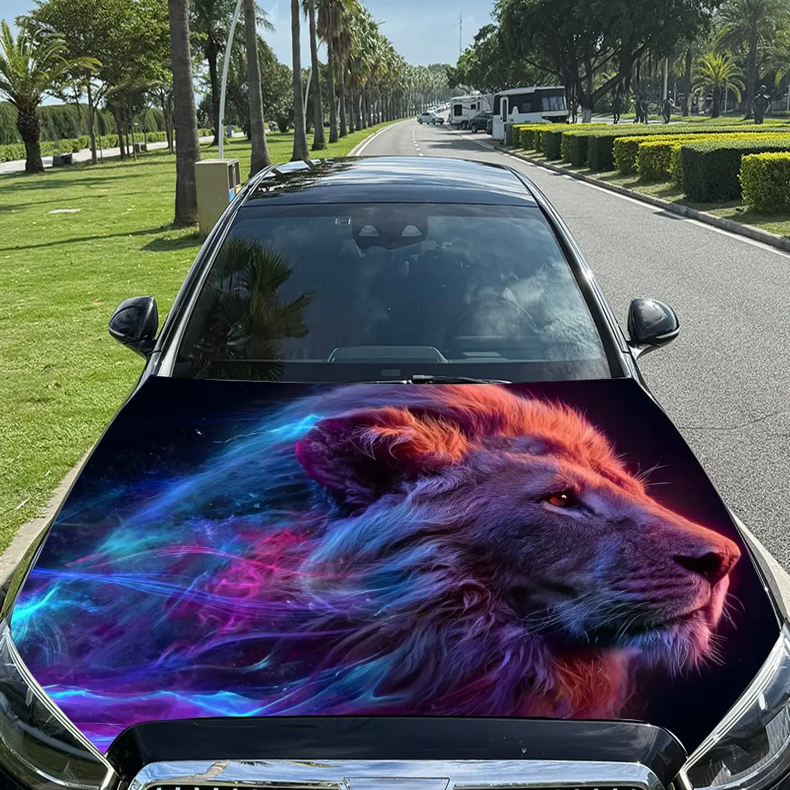 Neon Lion Car Hood Stickers,Durable PVC Vinyl Packaging,Enhanced Protection And Style,Easy To Apply And Disassemble,Suitable For